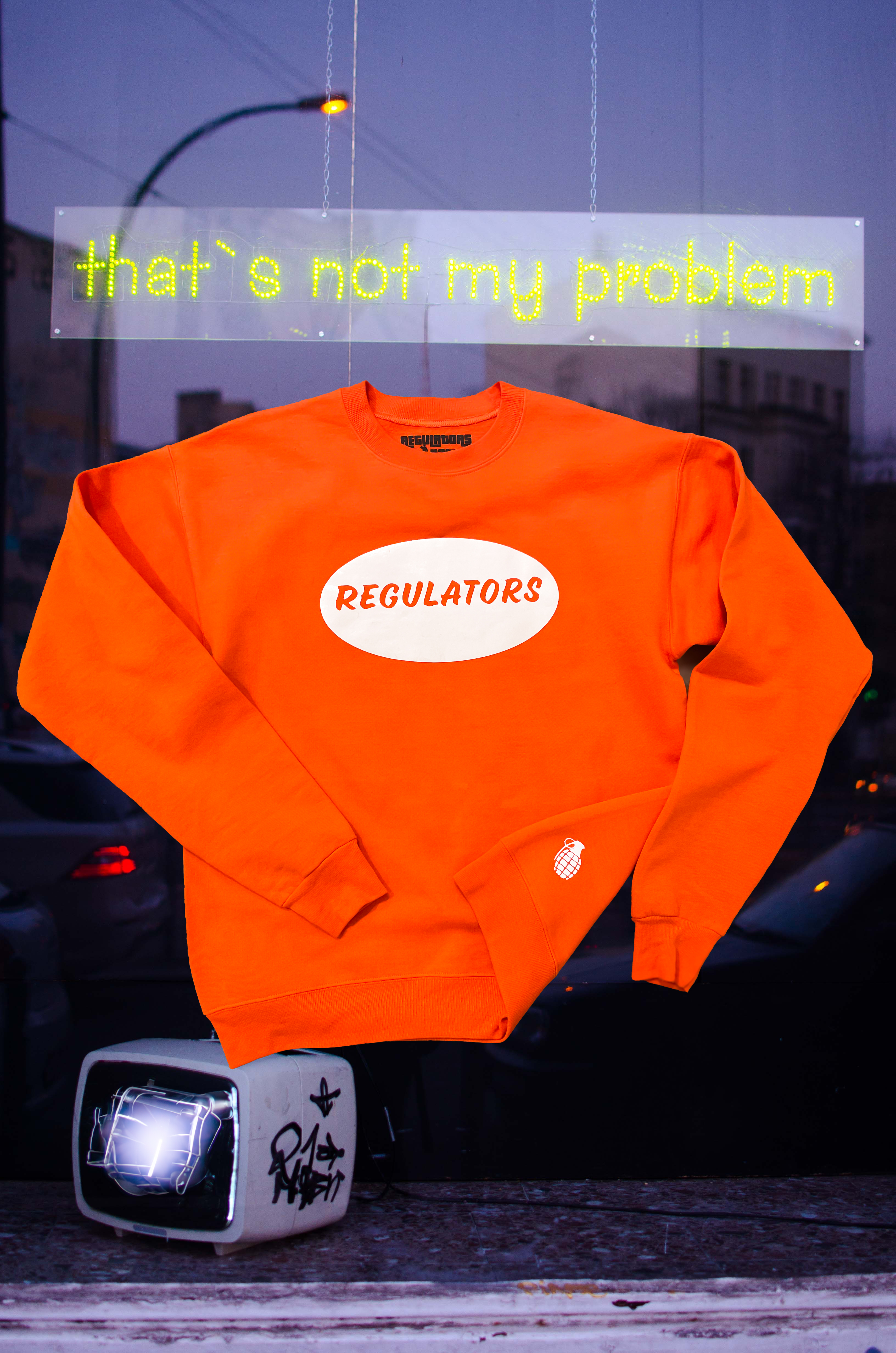 Regulators Bold Orange Crewneck Sweatshirt- Vibrant Streetwear Essential
